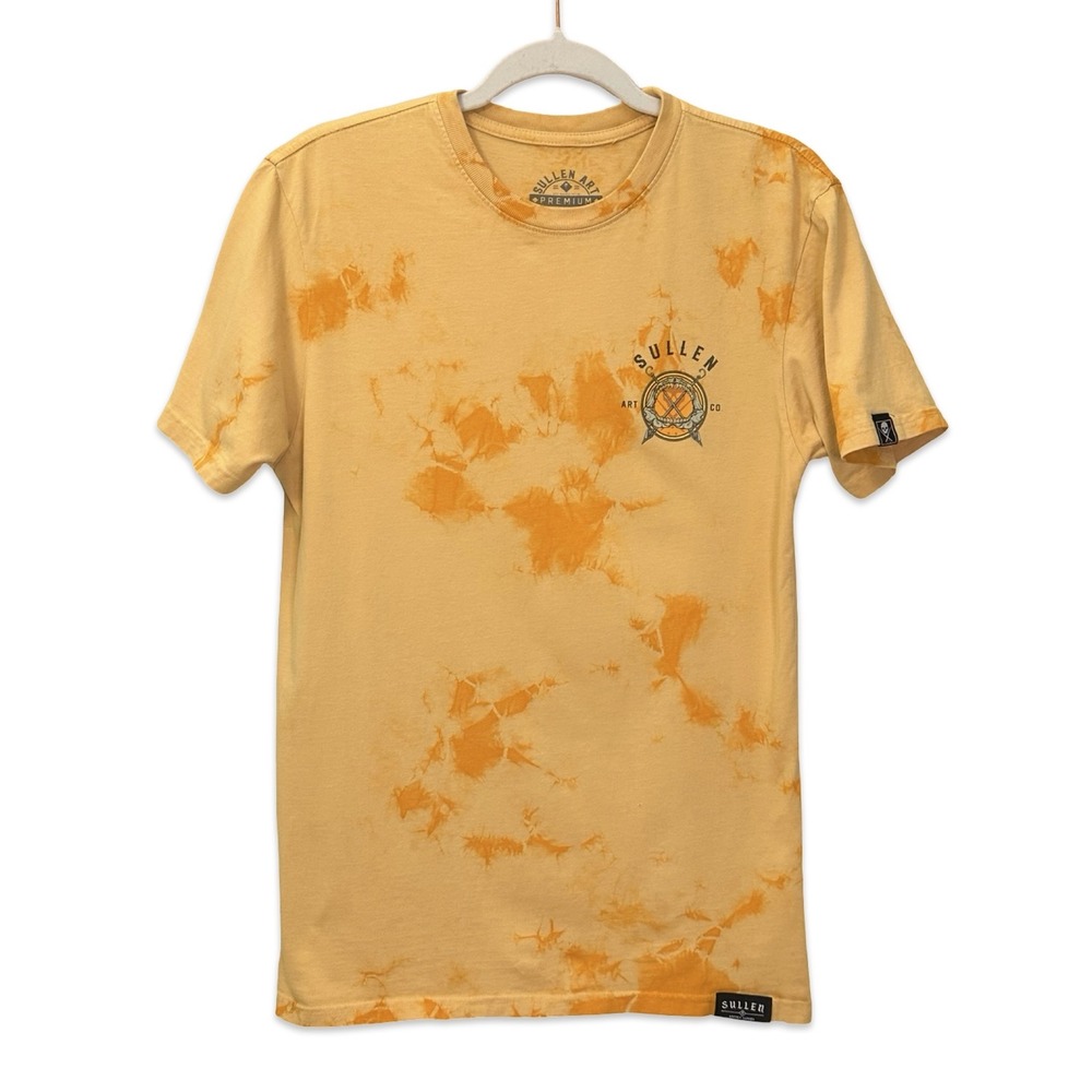 Sullen Art Co Shark Graphic Men Small Orange Tie Dye Tattoo Skate Streetwear Tee